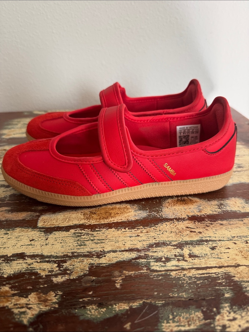 adidas Kids Samba Mary Jane - Velcro Sneakers in Red with Gum Sole